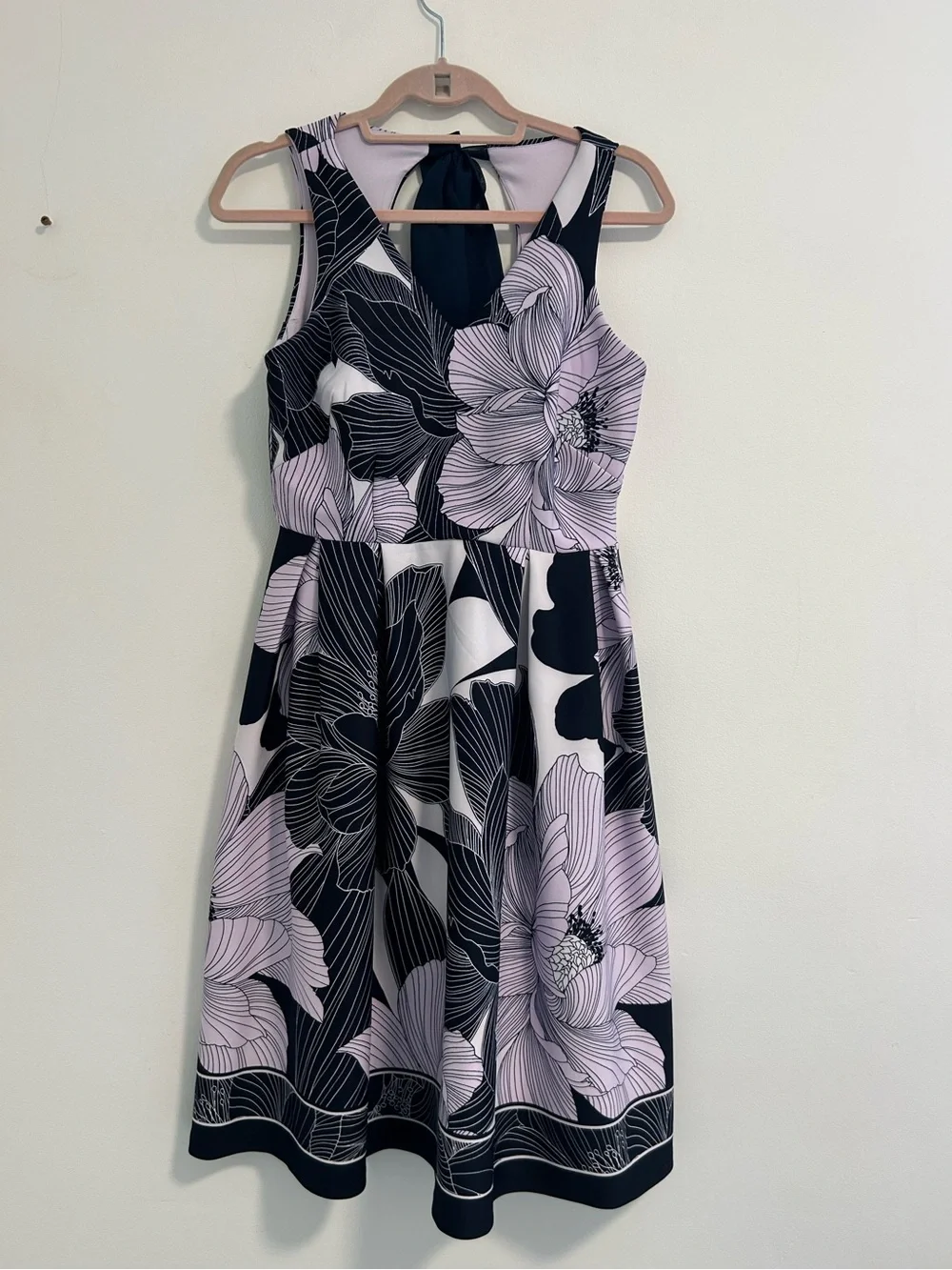 Roz & Ali Black and Light Lavender Floral Fit-and-Flare Midi Dress
